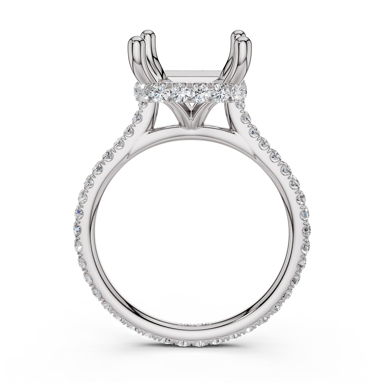 Cathedral Style Halo French U Pave Set Semi Mount Lab Grown Diamond Engagement Ring 0.55Ct.